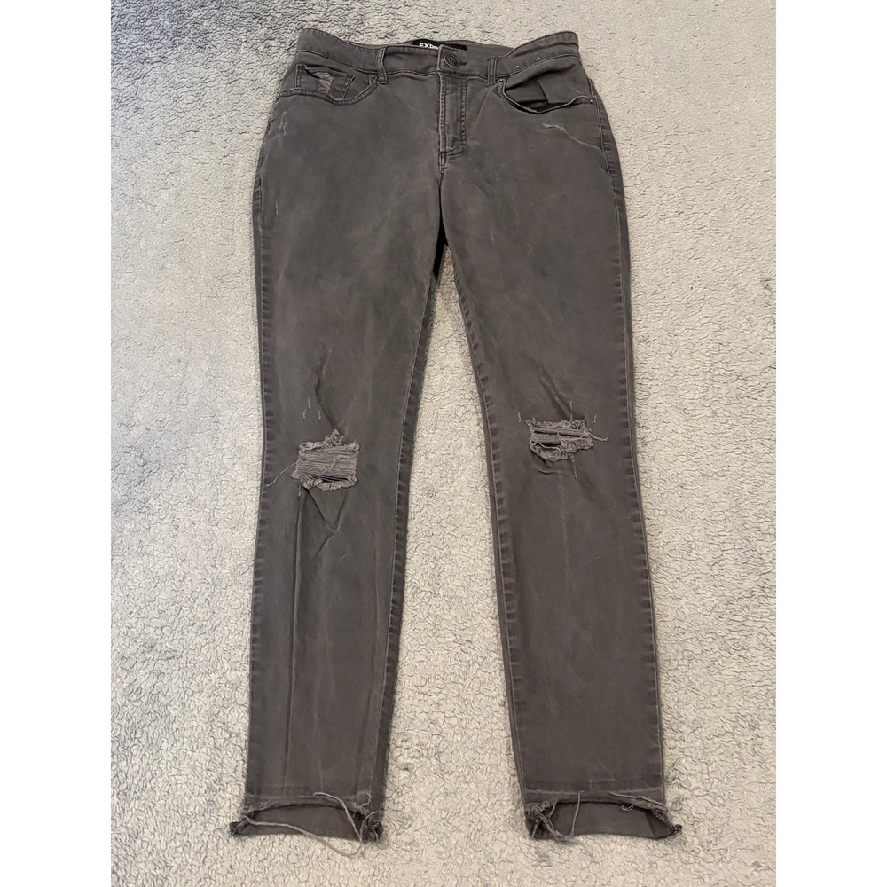 Express High Rise Ankle Legging Gray Distressed Raw Hem Jeans Size 6R